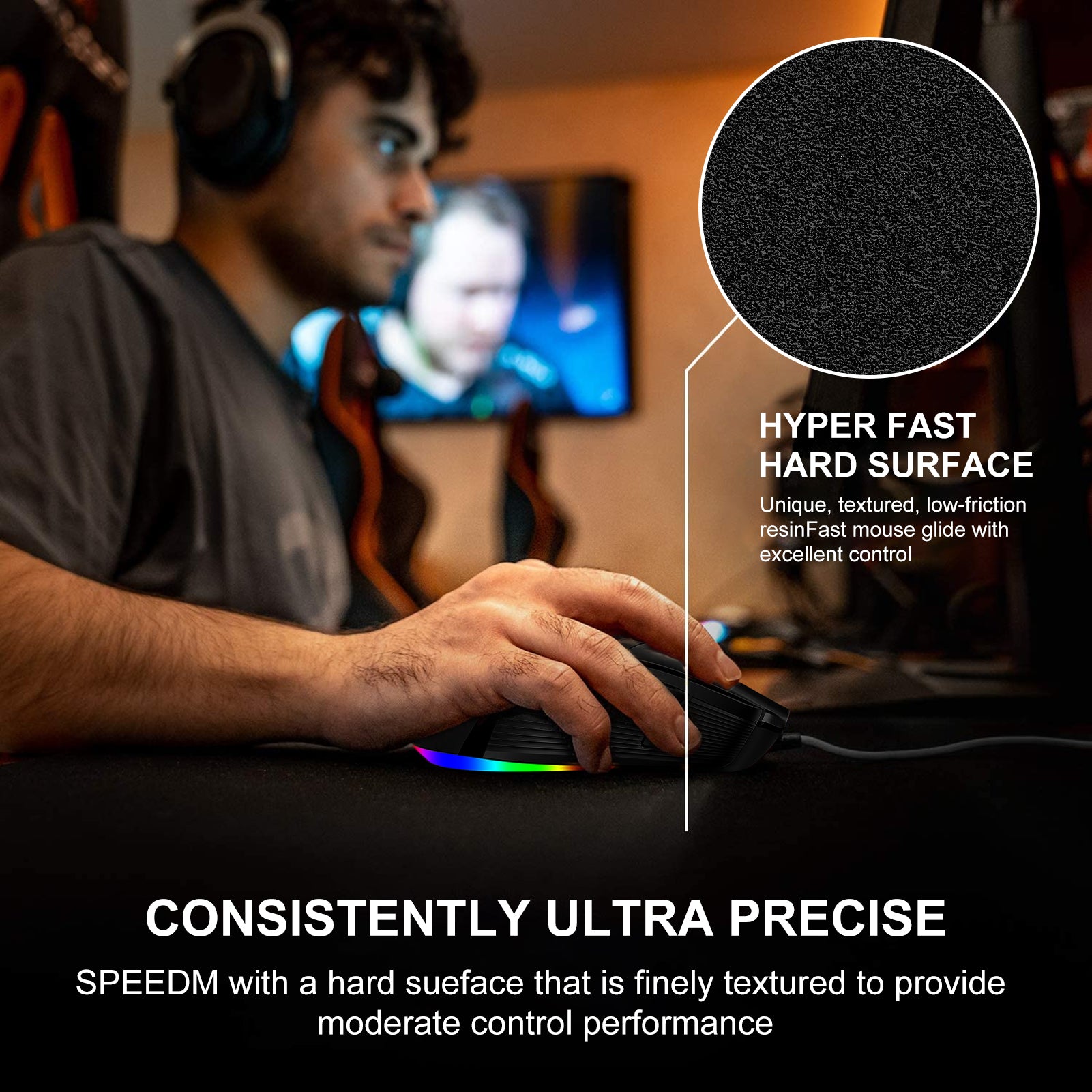 NPET SPEEDM Gaming Mousepad - Resin Surface Hard Gaming Mouse pad,Balanced Control & Speed, No Smell Waterproof Mouse Mat for Esports Gamers [Hard/Fast] Black L Size