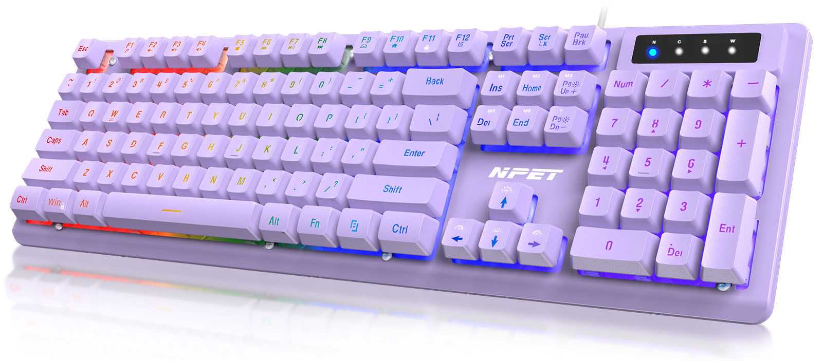 NPET K10 Backlit Gaming Keyboard, Purple