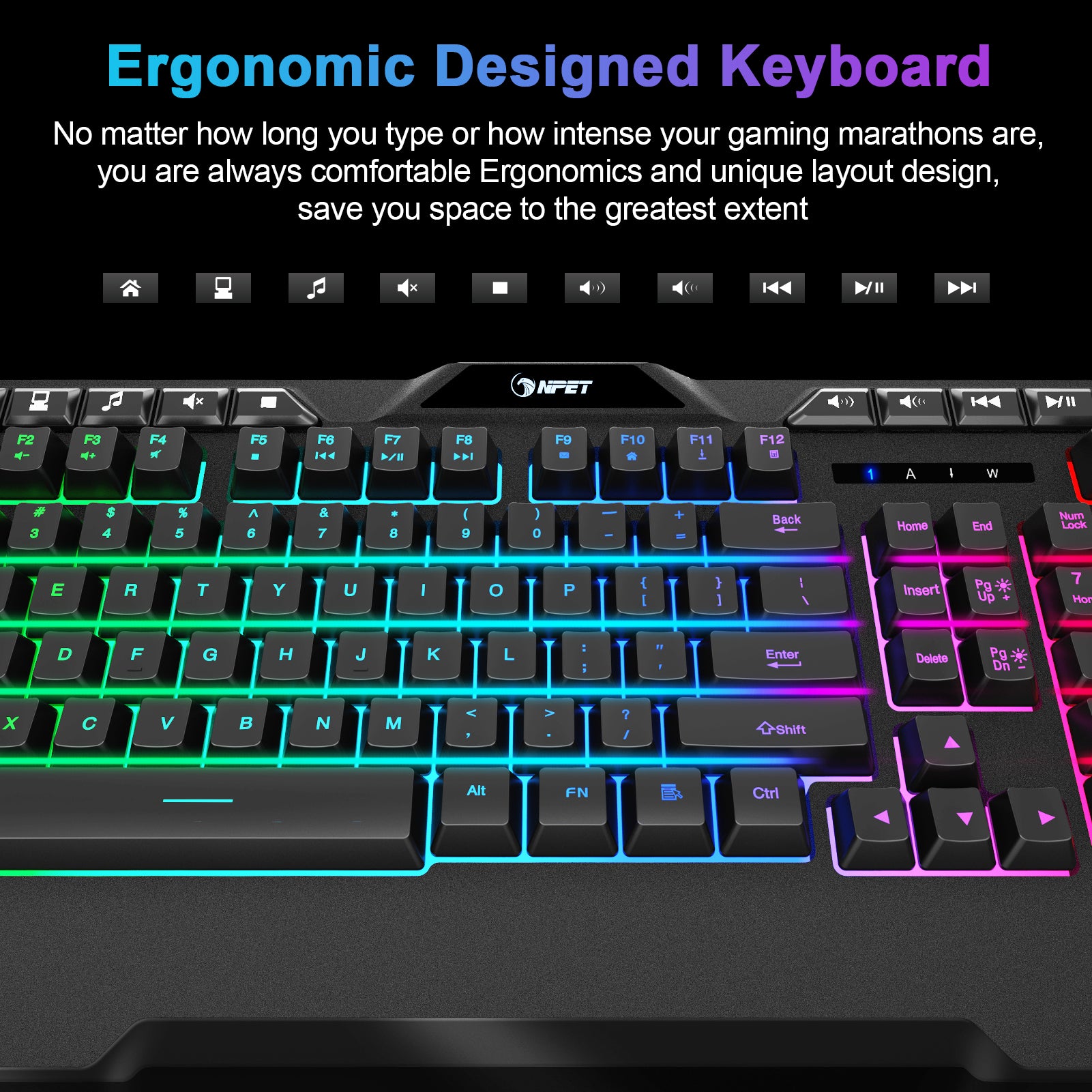 NPET K31 Gaming Keyboard with Wrist Rest, Black