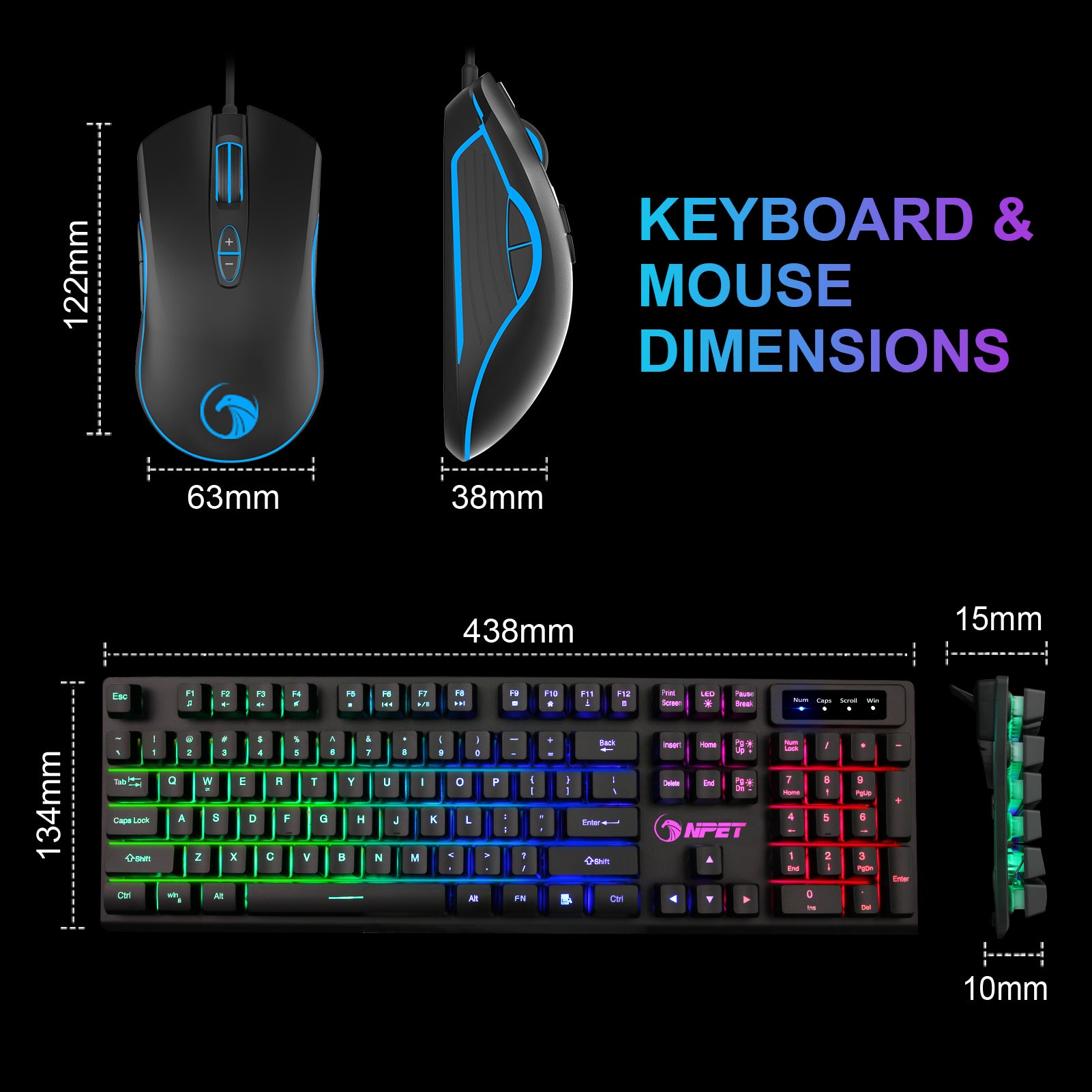 NPET S20 Wired Gaming Keyboard Mouse Combo, Black