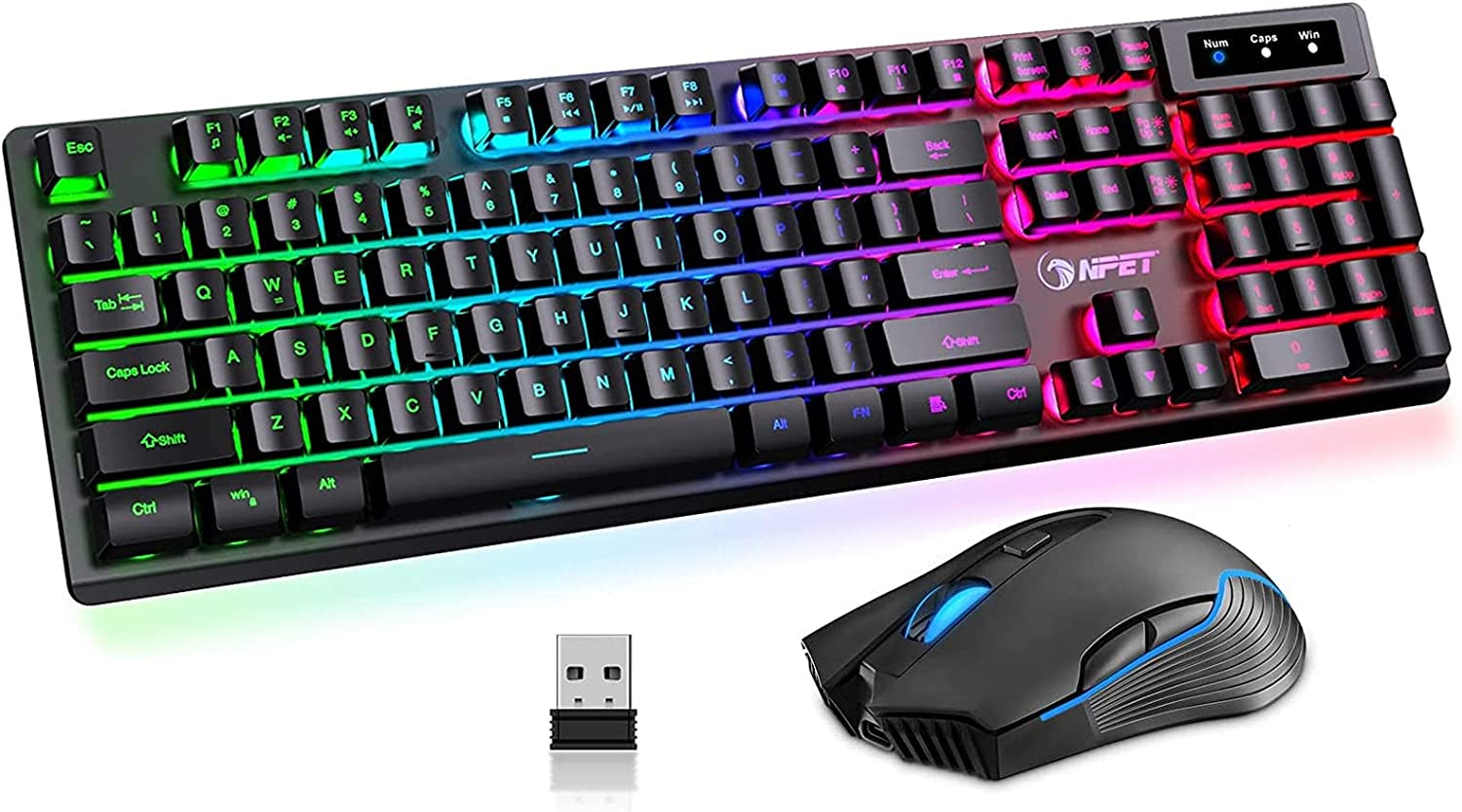 NPET S21 Wireless Gaming Keyboard and Mouse Combo, Black