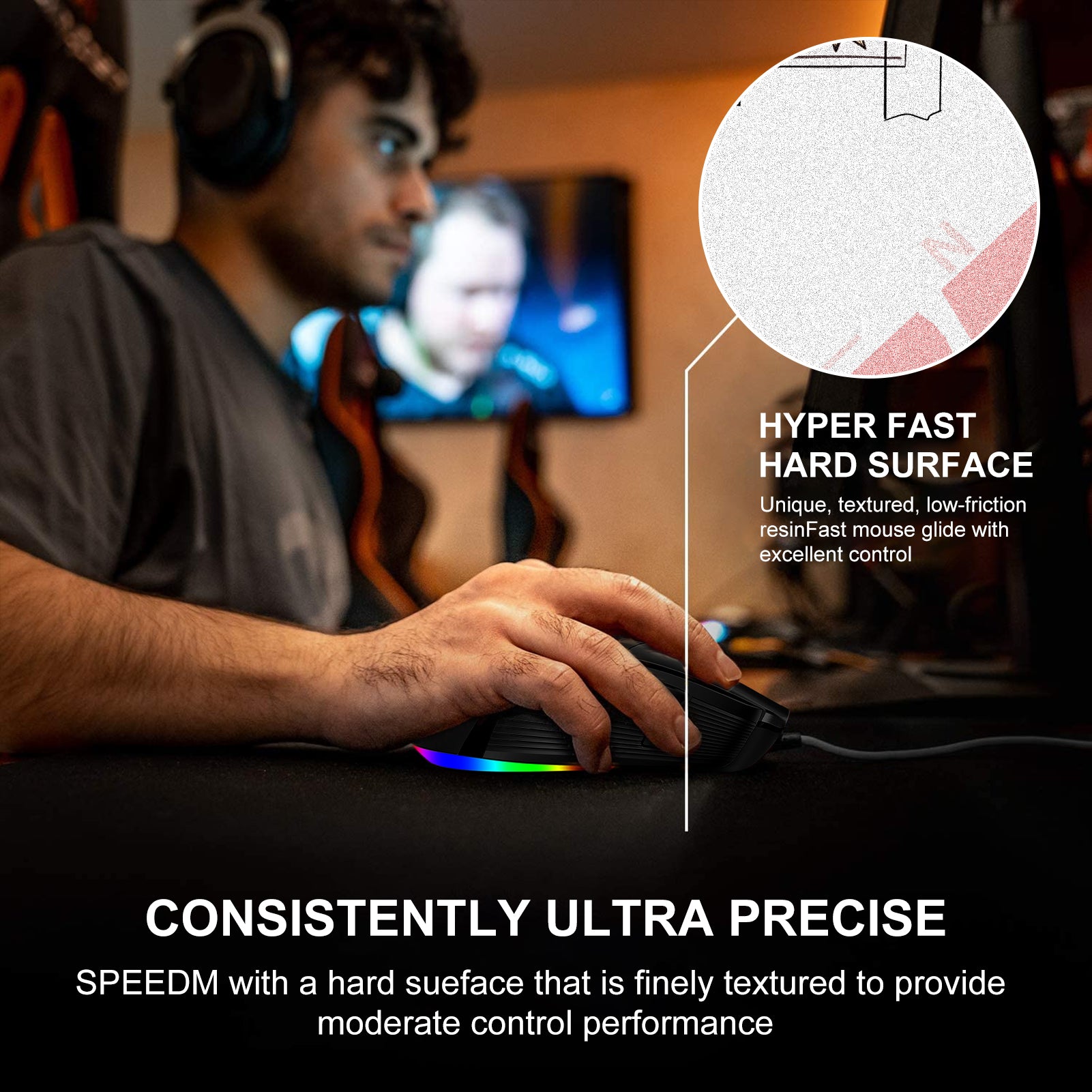 NPET SPEEDM Gaming Mousepad - Resin Surface Hard Gaming Mouse pad,Balanced Control & Speed, No Smell Waterproof Mouse Mat for Esports Gamers [Hard/Fast] White-Okihime M/L