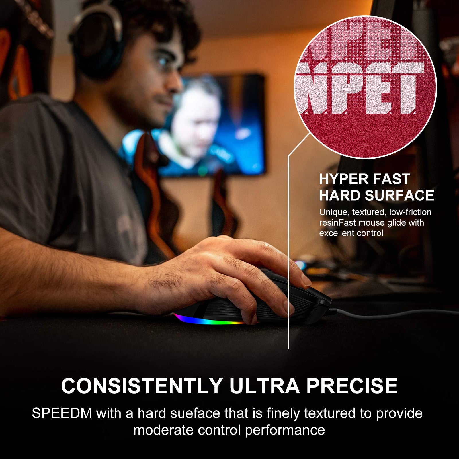 NPET SPEEDM Gaming Mousepad - Resin Surface Hard Gaming Mouse pad,Balanced Control & Speed, No Smell Waterproof Mouse Mat for Esports Gamers [Hard/Fast] Pink, Large