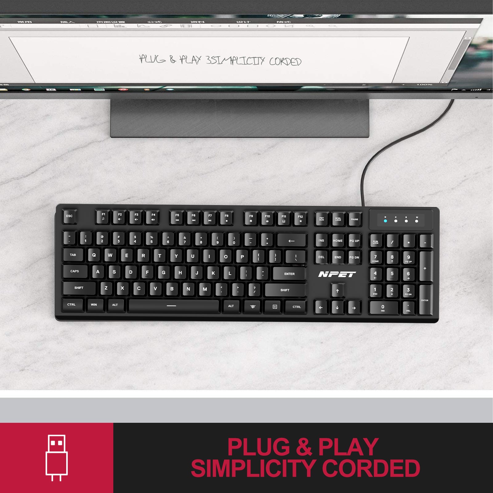 NPET K10V1 Wired Computer Keyboard
