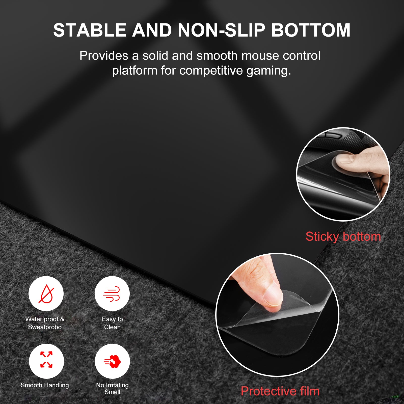 NPET SPEEDM Gaming Mousepad - Resin Surface Hard Gaming Mouse pad,Balanced Control & Speed, No Smell Waterproof Mouse Mat for Esports Gamers [Hard/Fast] Grey, Large