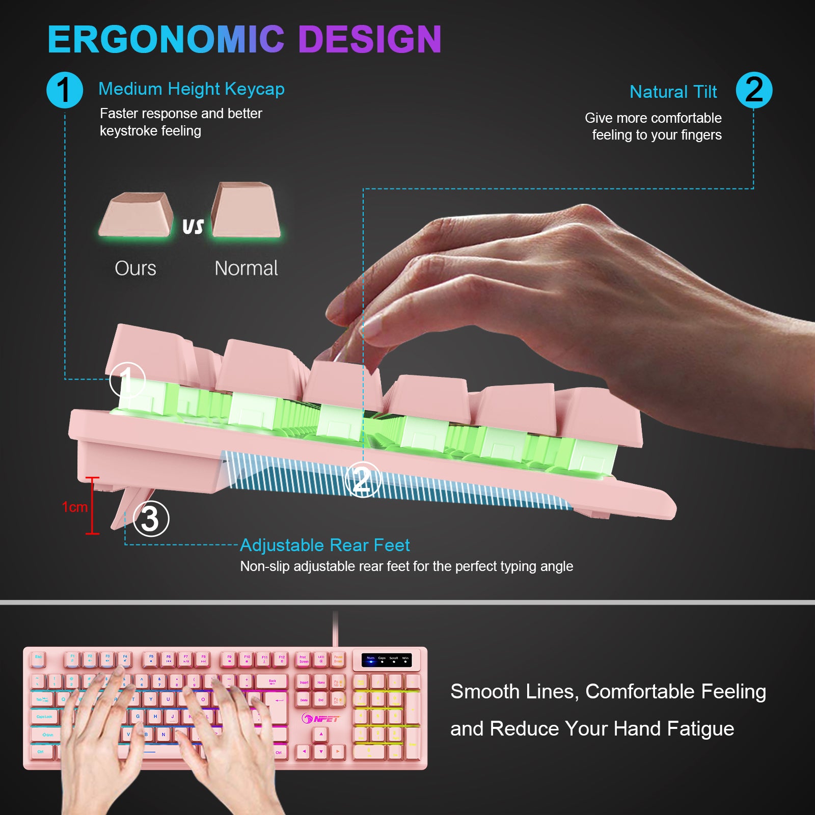 NPET K10 Backlit Gaming Keyboard, Pink