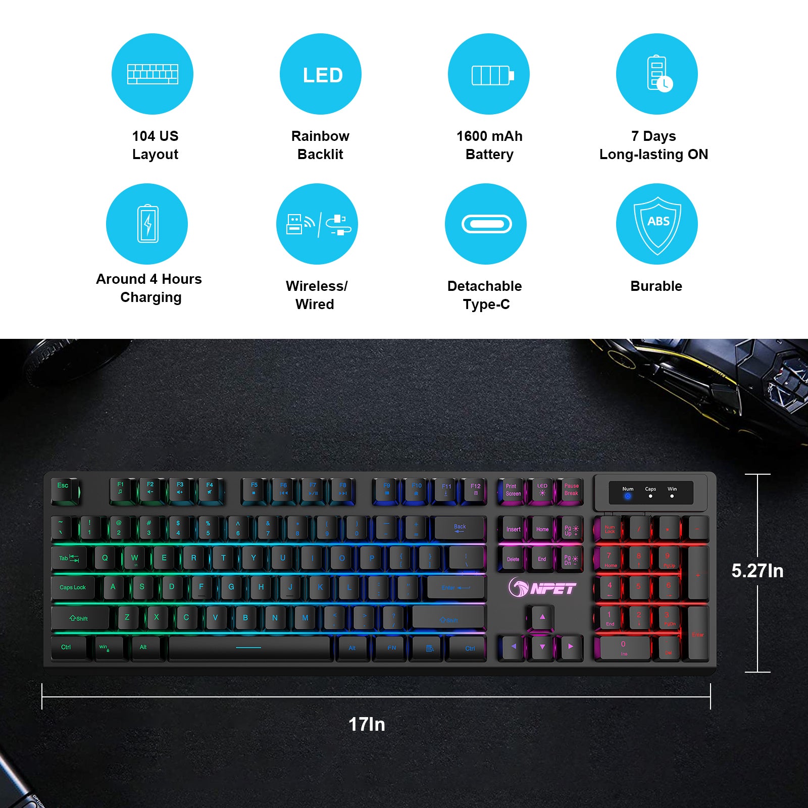 NPET K11 Wireless Gaming Keyboard, Black