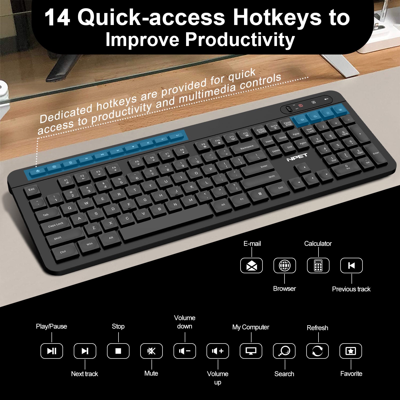 NPET WK20 2.4G Wireless Keyboard, Black