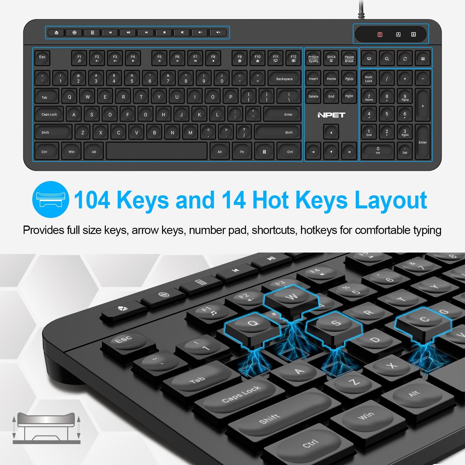 NPET OK20 Wired Keyboard, Black