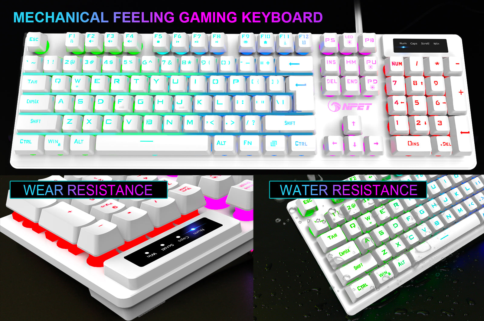 NPET K10 Backlit Gaming Keyboard, White